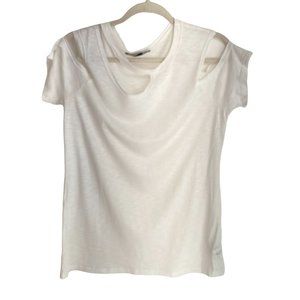 Boston Proper White Cold Shoulder Short Sleeve Cut Out Tee Shirt M